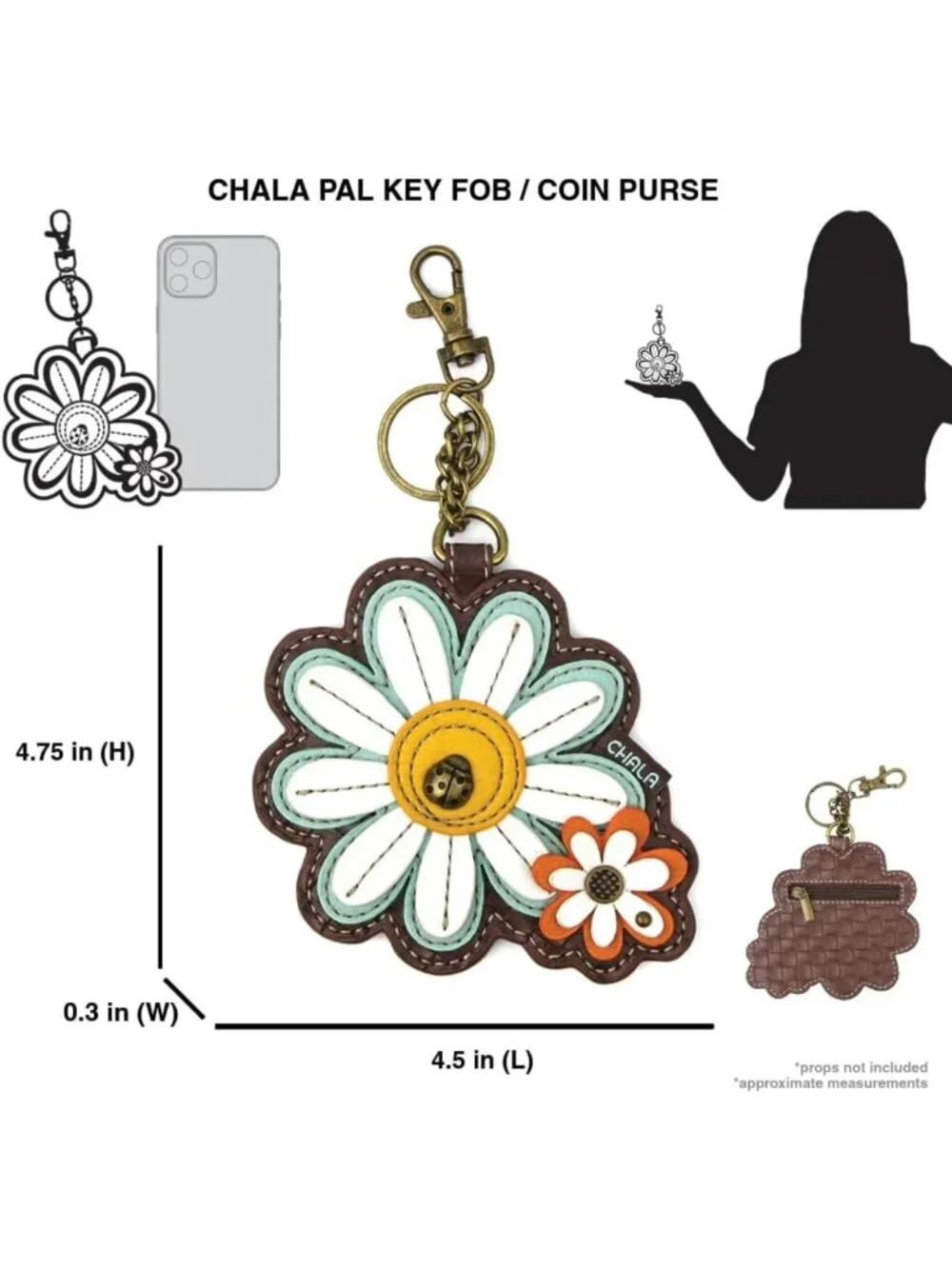 Decorative Key Fob & Coin Purse Accessory - Plant Life Design, Daisy Floral